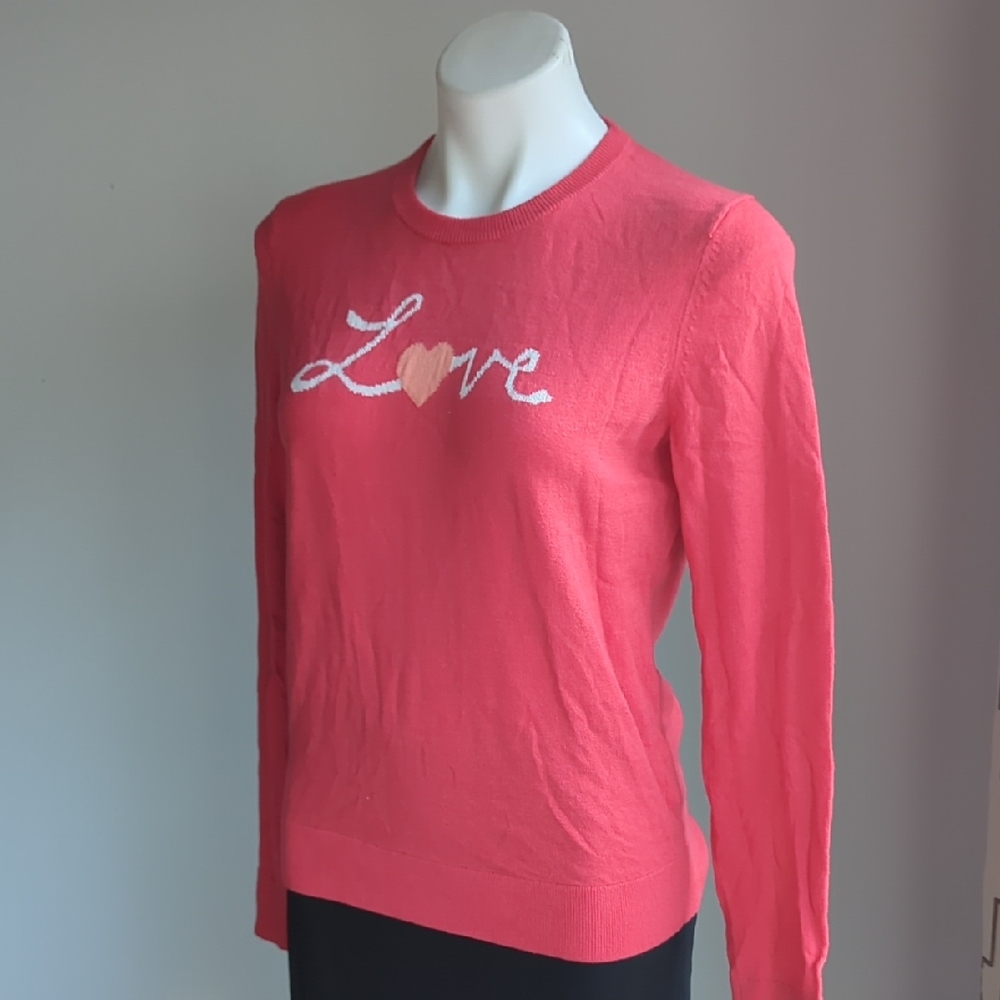 Love Valentine's Wonder Coral Love Sweater Crew Love Script LARGE